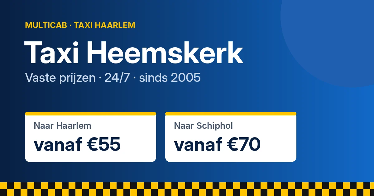 Taxi Heemskerk: naar Haarlem vanaf €55, naar Schiphol vanaf €70