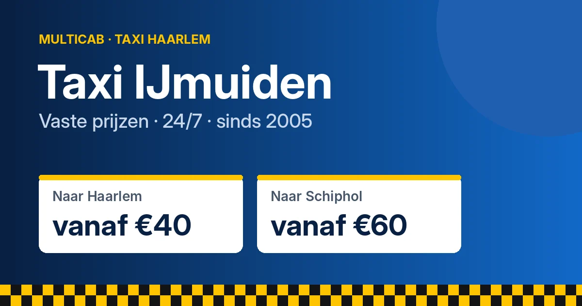 Taxi IJmuiden: naar Haarlem vanaf €40, naar Schiphol vanaf €60
