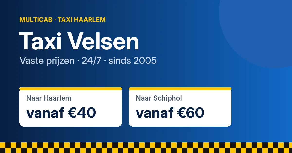 Taxi Velsen: naar Haarlem vanaf €40, naar Schiphol vanaf €60