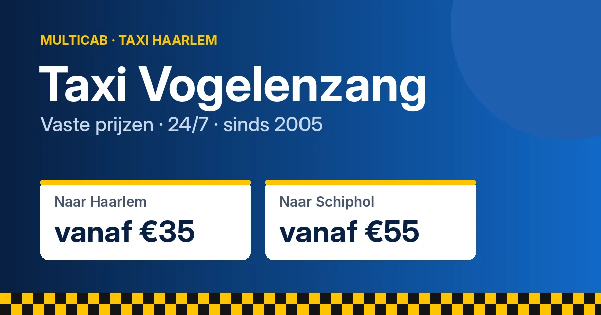 Taxi Vogelenzang: naar Haarlem vanaf €35, naar Schiphol vanaf €55
